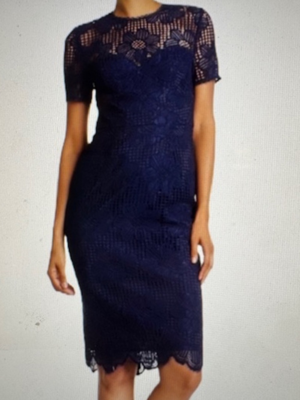 NWOT!  Trina Turk Navy Short Sleeve Lace $398 Cocktail Dress, 8